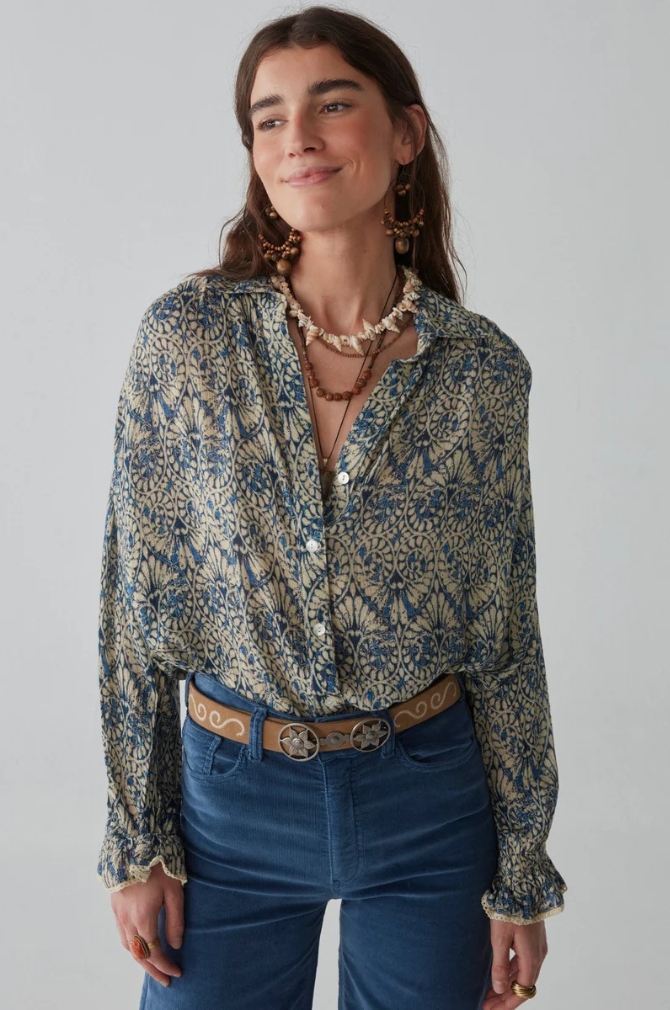 Maison Hotel - Phoenix Blouse - Spiral Blues Lapis Lazuli