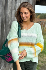 Load image into Gallery viewer, Miss Goodlife - Brushed Pullover - Multicolour Stripes Mint
