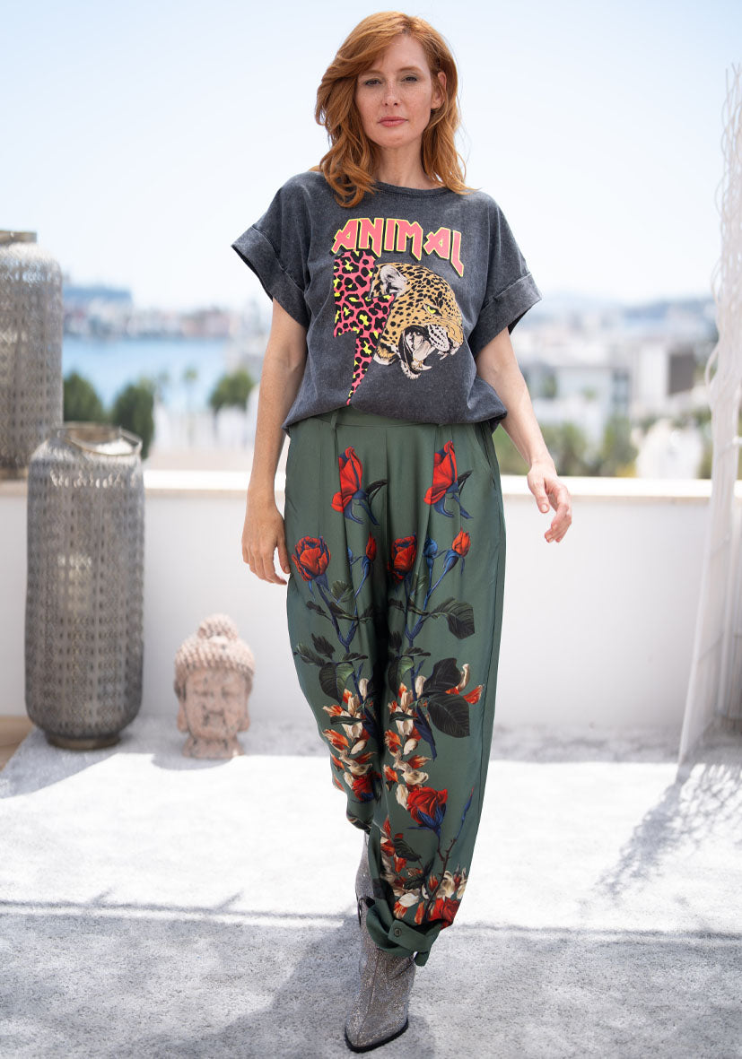 Miss Goodlife - Roses Pants - Green/Red