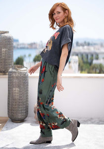 Miss Goodlife - Roses Pants - Green/Red