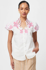 Load image into Gallery viewer, Once Was - Ballou Placement Embroidered Cotton Voile Cap Sleeve Blouse - Ivory Blush
