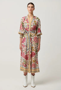 Once Was - Carmen Viscose Linen Placement Print Maxi Dress - Azalea Fields