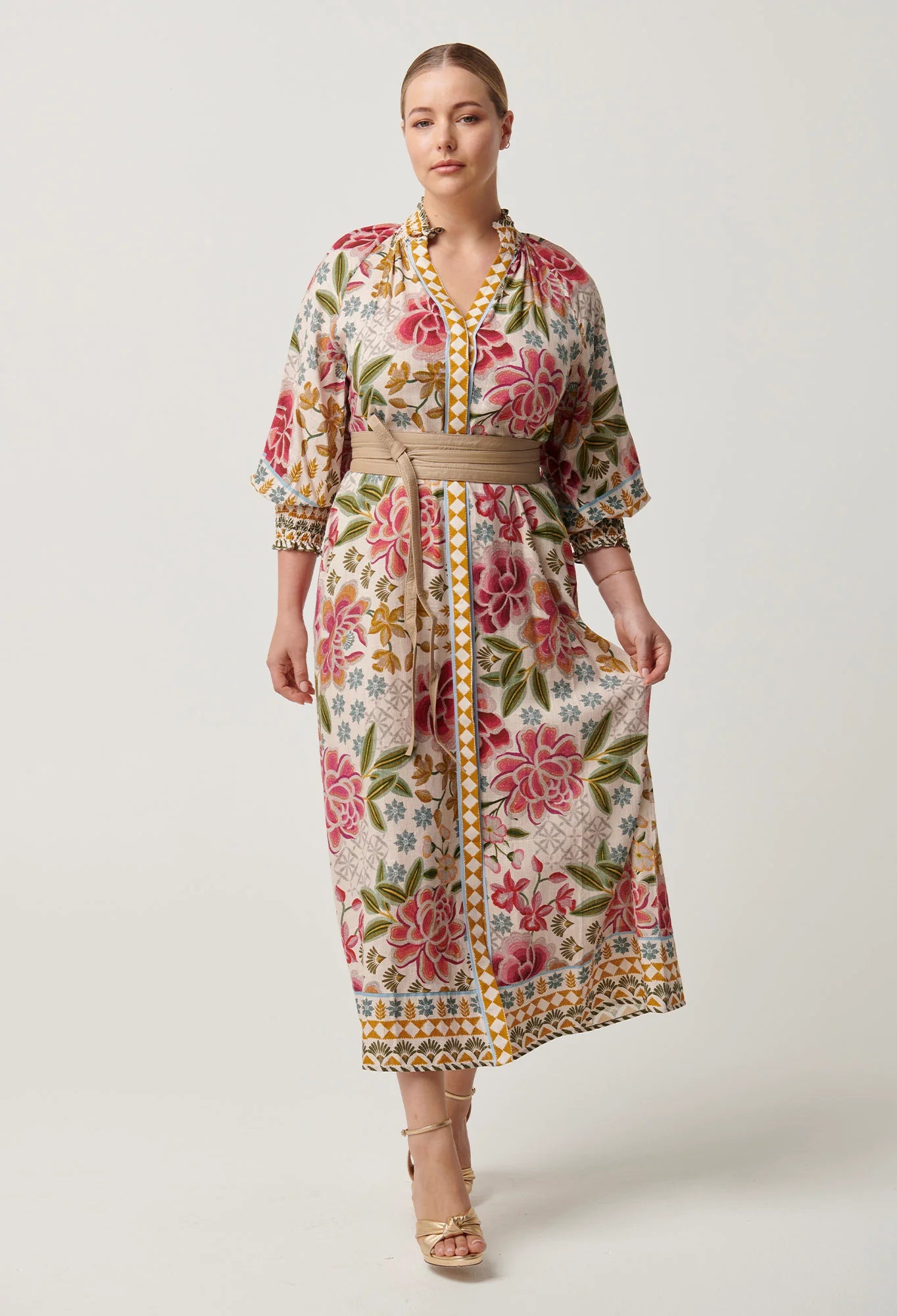 Once Was - Carmen Viscose Linen Placement Print Maxi Dress