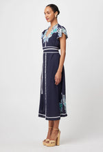 Load image into Gallery viewer, Once Was - Delray Placement Embroidered Linen Viscose Flutter Sleeve Dress - Lapis
