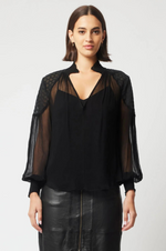 Load image into Gallery viewer, Once Was - Phoenix Contrast Shoulder Viscose Chiffon Blouse - Black

