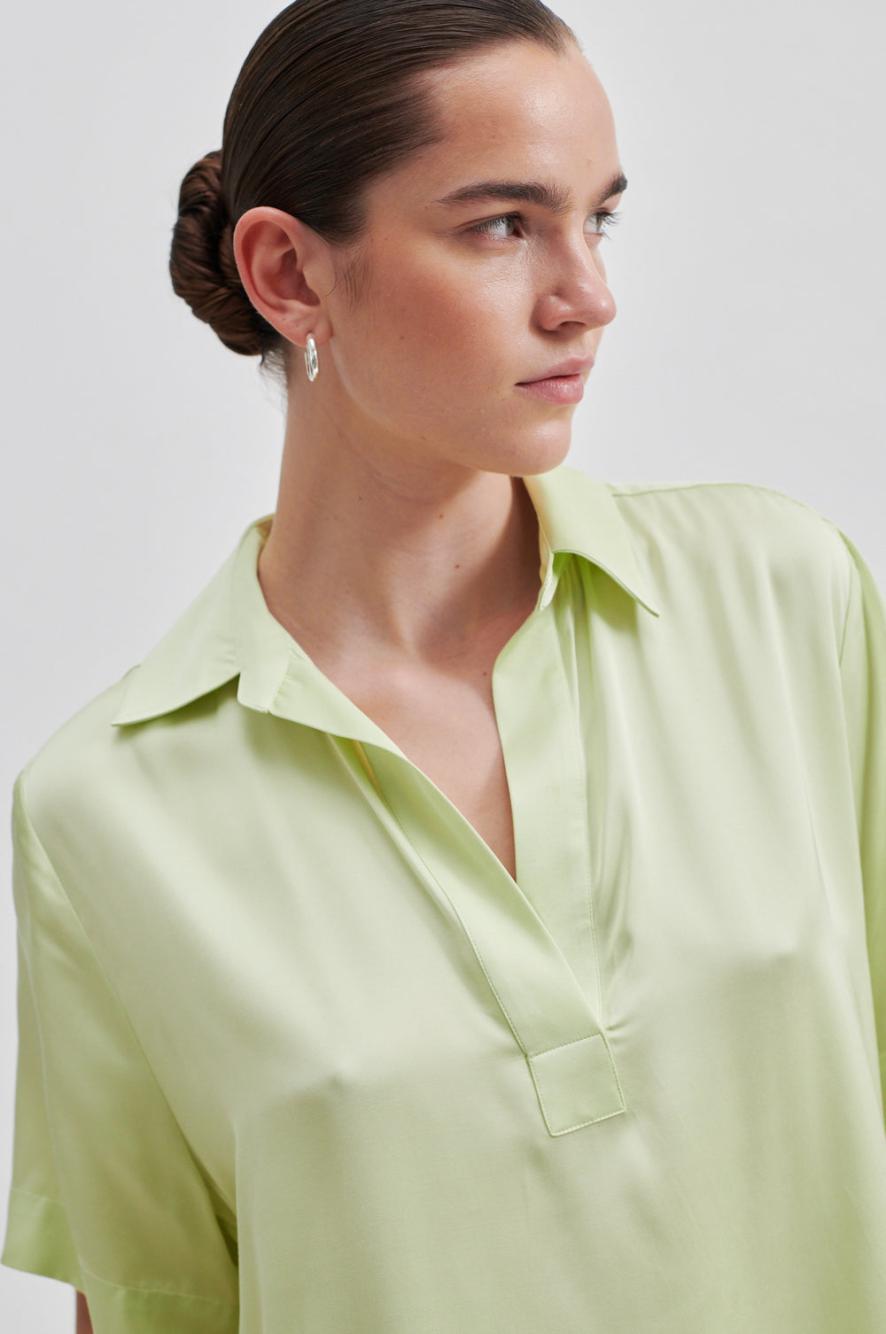 Second Female - Bardi Sateen Short Sleeve Blouse - Shadow Lime