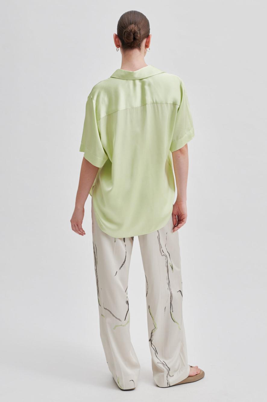 Second Female - Bardi Sateen Short Sleeve Blouse - Shadow Lime