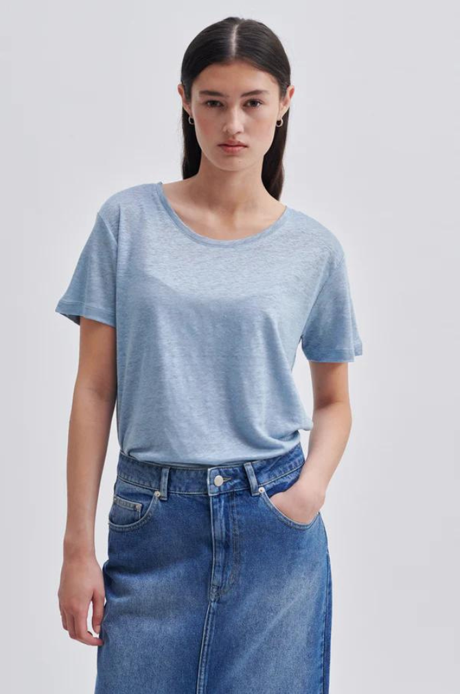 Second Female - Peony O Neck Tee - Ashley Blue