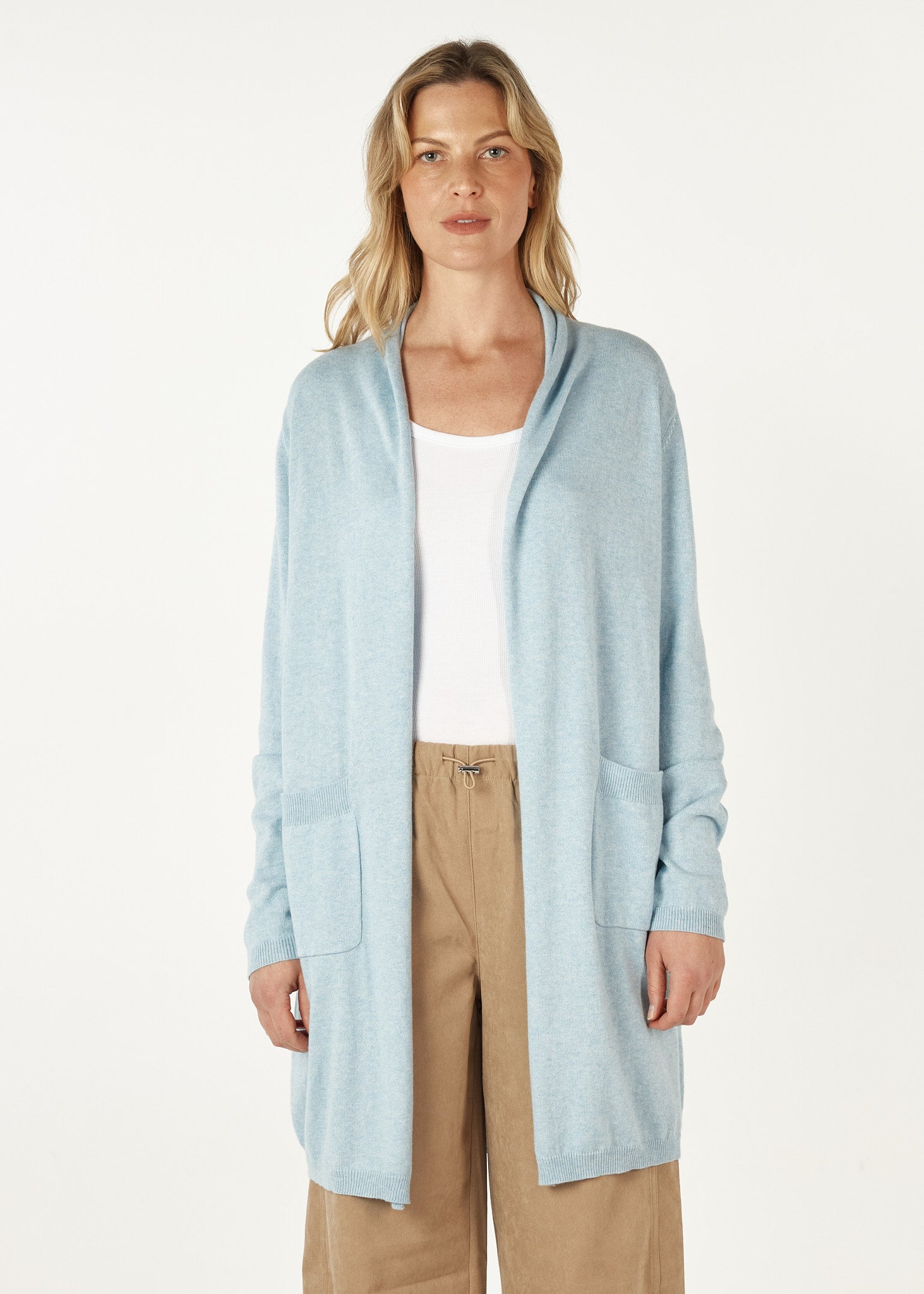 Zaket And Plover - Essential Long Line Cardi - Powder