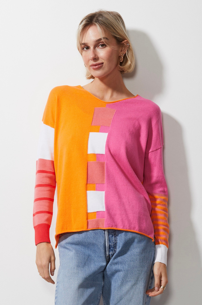 Zaket And Plover - Intarsia Squares Jumper - Sunset