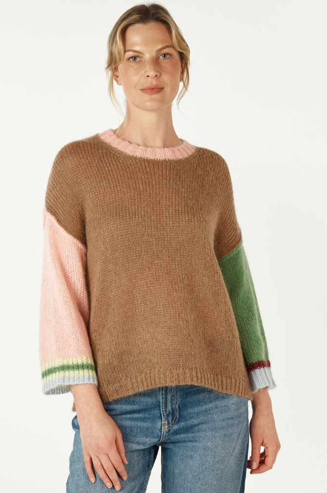 Zaket And Plover - Mohair Colour Block Jumper - Caramel