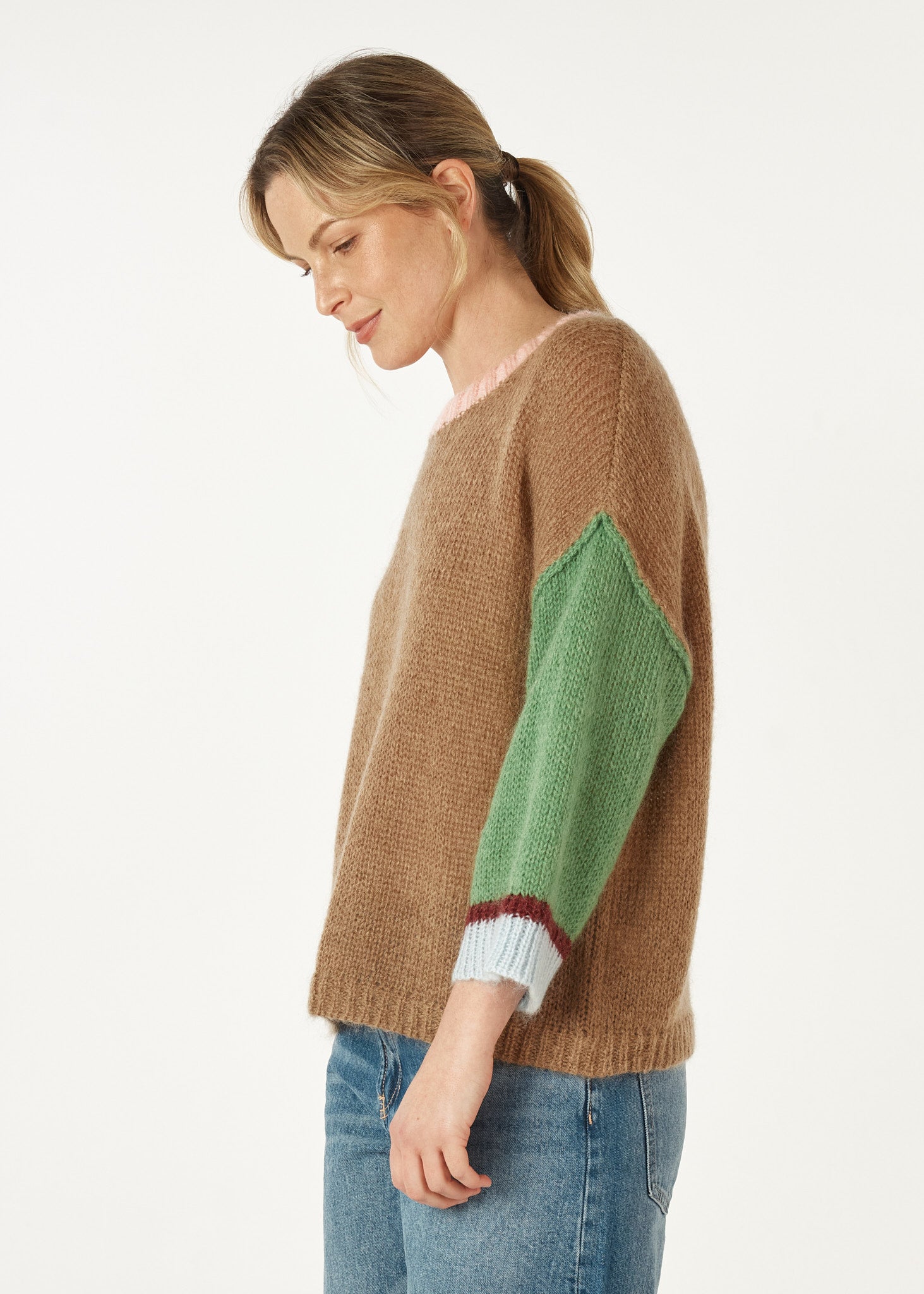 Zaket And Plover - Mohair Colour Block Jumper - Caramel