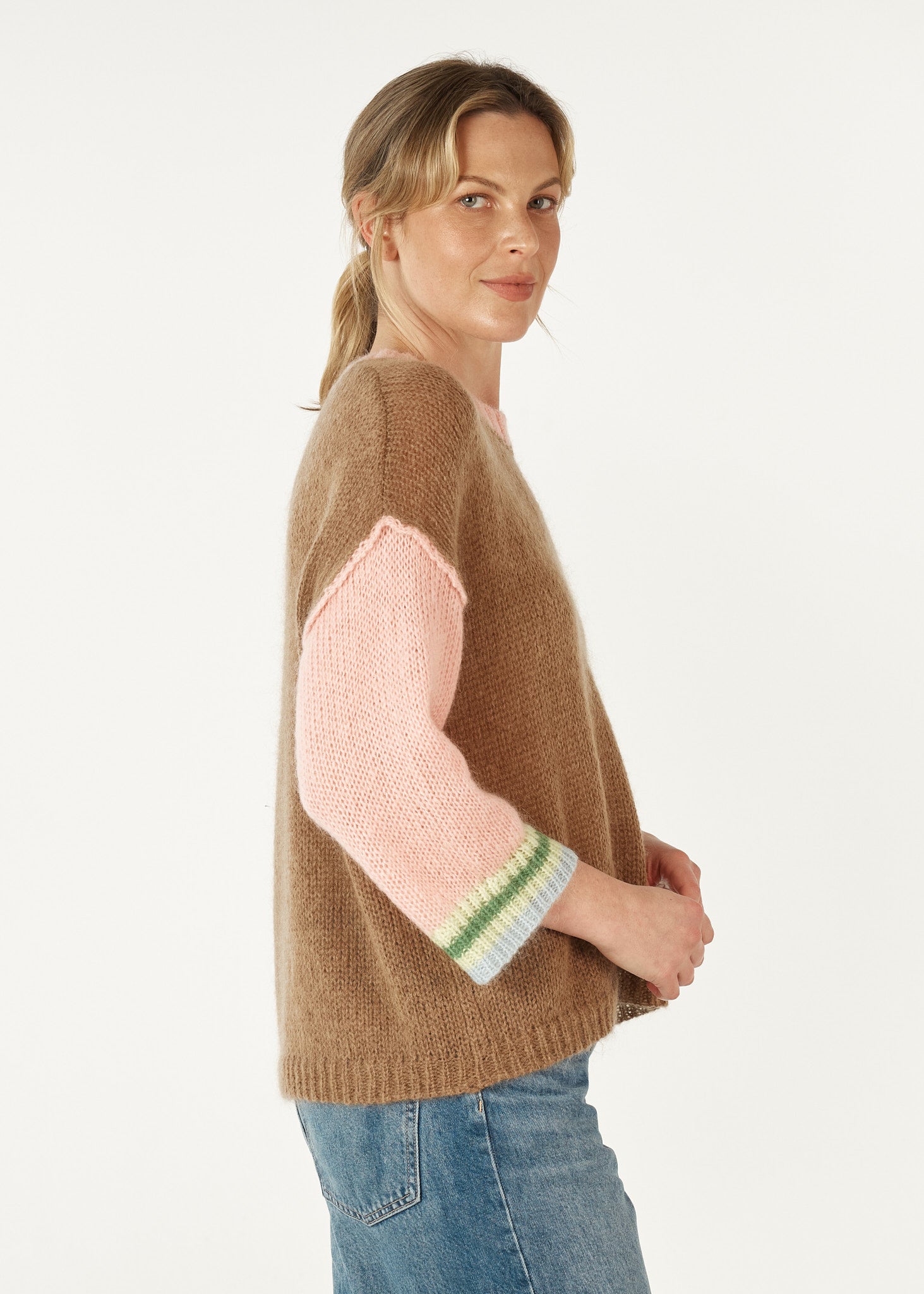 Zaket And Plover - Mohair Colour Block Jumper - Caramel