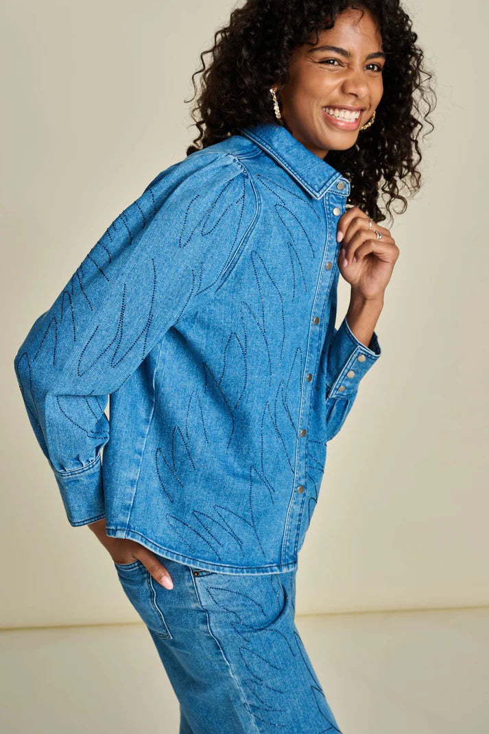 Pom Amsterdam - Blouse - Denim Rhinestones