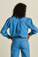 Load image into Gallery viewer, Pom Amsterdam - Blouse - Denim Rhinestones
