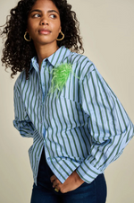 Load image into Gallery viewer, Pom Amsterdam - Striped Poplin Blouse - Cloudy Blue
