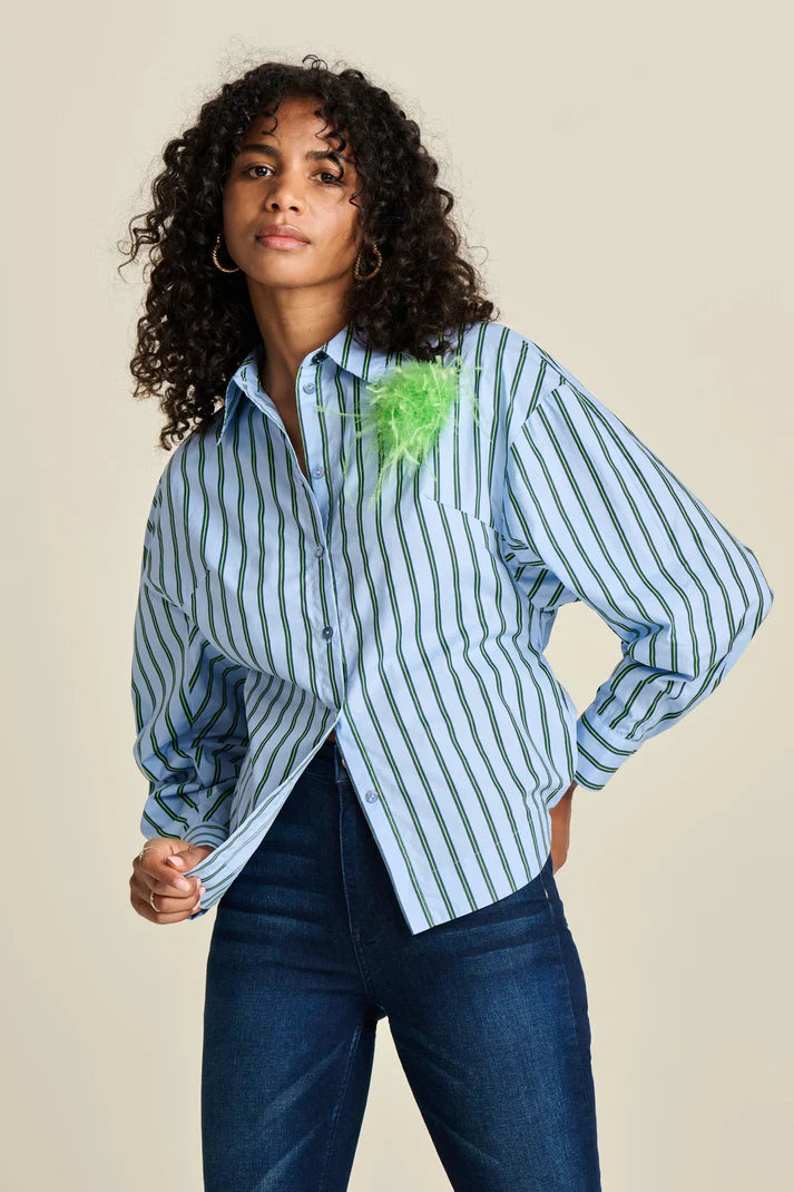 Pom Amsterdam - Striped Poplin Blouse - Cloudy Blue