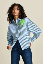 Load image into Gallery viewer, Pom Amsterdam - Striped Poplin Blouse - Cloudy Blue
