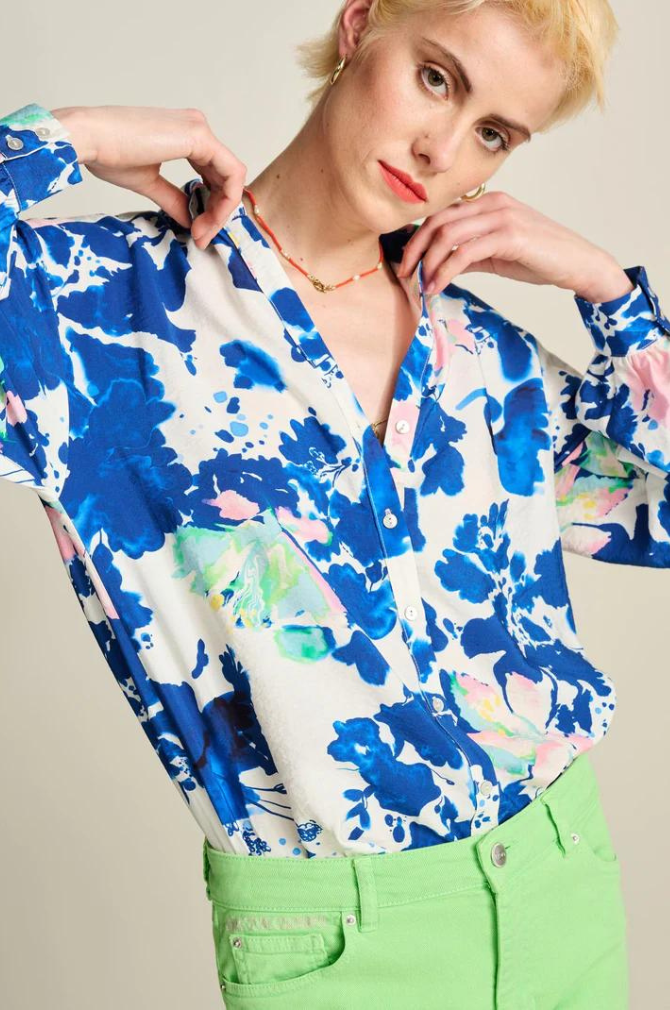 Pom Amsterdam - Blouse - Crane Birds Blue