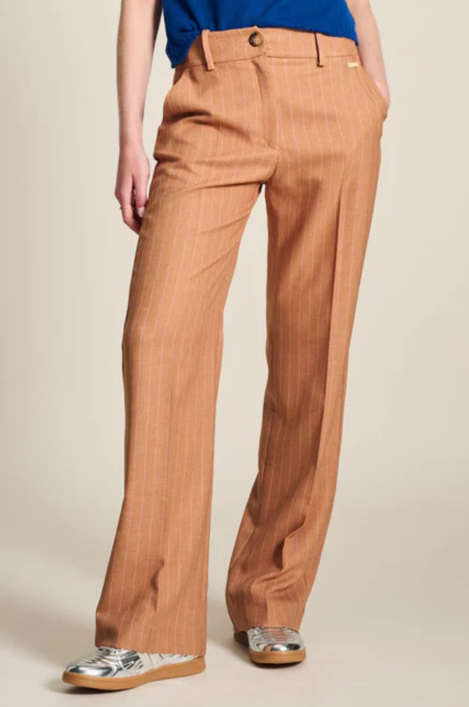 Pom Amsterdam - Pants - Striped Sugar Brown