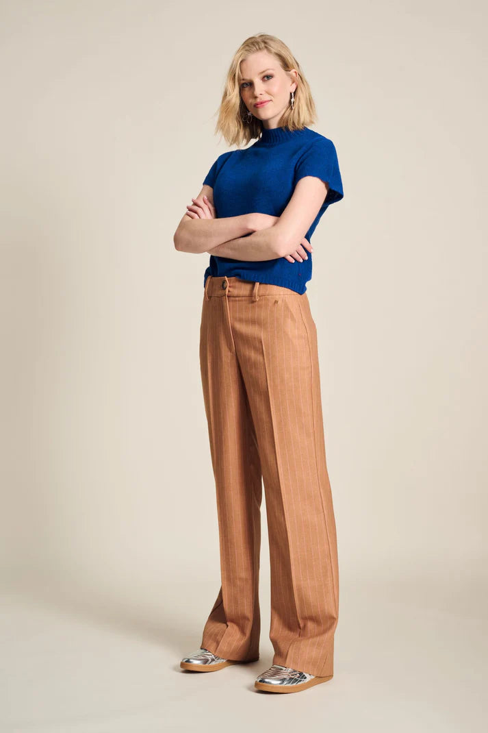 Pom Amsterdam - Pants - Striped Sugar Brown