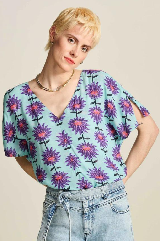 Pom Amsterdam - Top - Georgie Flower Aqua